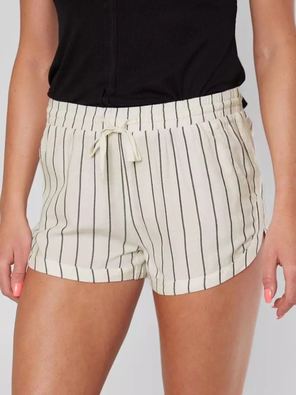 Billabong womens White Black Stripe Elastic Waist Shorts